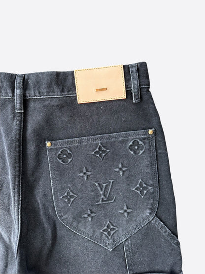 Louis Vuitton Washed Black Monogram Carpenter Shorts