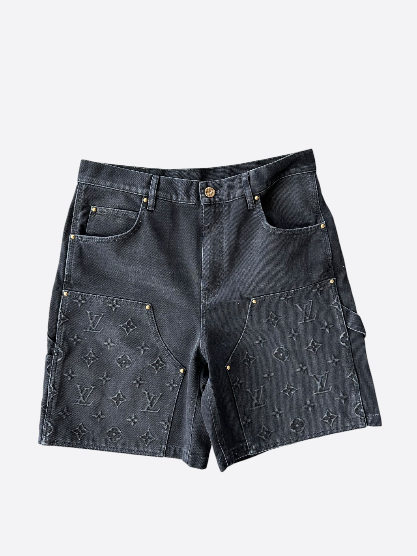 Louis Vuitton Washed Black Monogram Carpenter Shorts