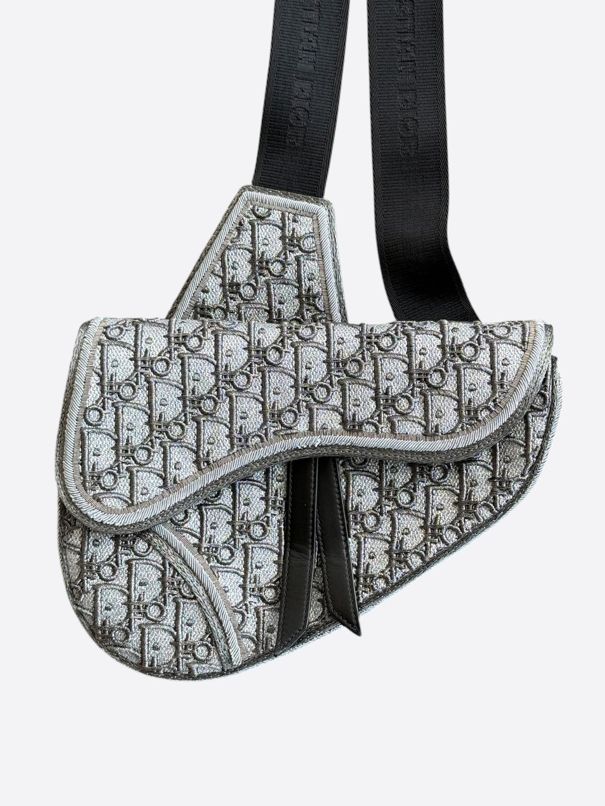 Dior Peter Doig Grey & White Embroidered Oblique Saddle Bag