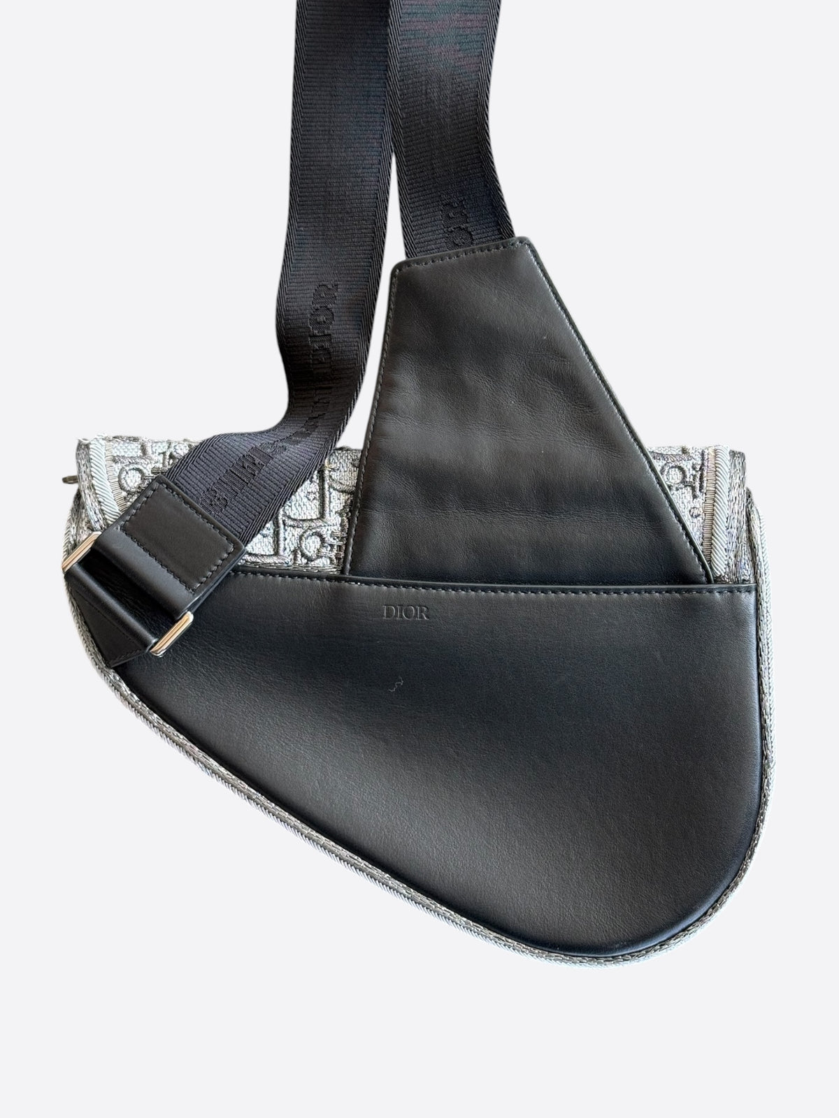 Dior Peter Doig Grey & White Embroidered Oblique Saddle Bag