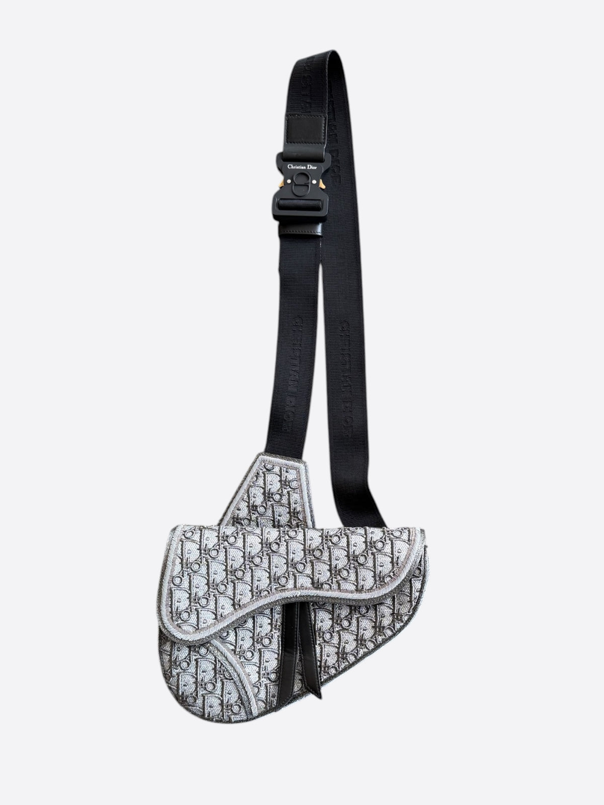 Dior Peter Doig Grey & White Embroidered Oblique Saddle Bag