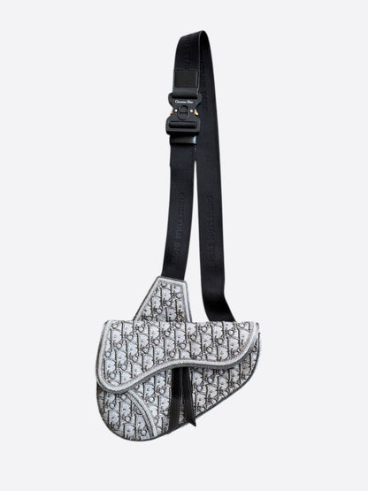 Dior Peter Doig Grey & White Embroidered Oblique Saddle Bag