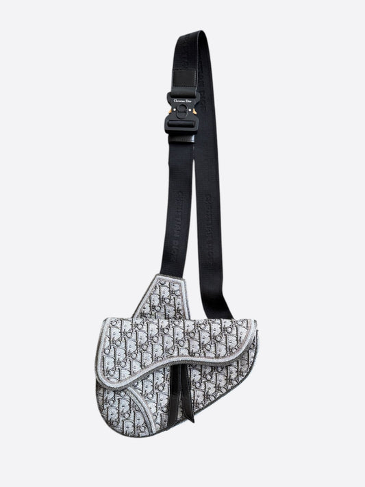 Dior Peter Doig Grey & White Embroidered Oblique Saddle Bag
