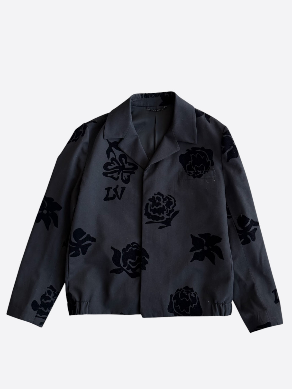 Louis Vuitton Black Flocked Floral Blouson Jacket