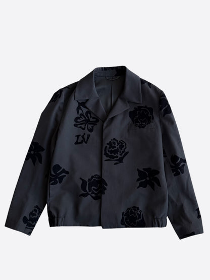 Louis Vuitton Black Flocked Floral Blouson Jacket