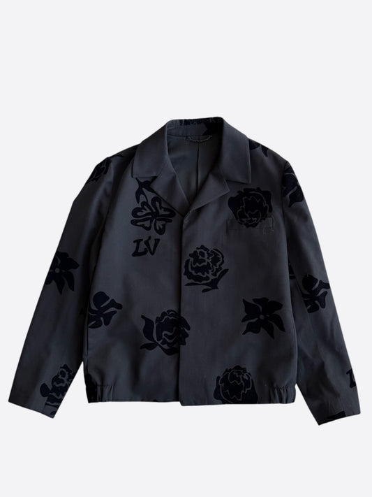 Louis Vuitton Black Flocked Floral Blouson Jacket