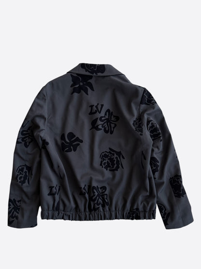 Louis Vuitton Black Flocked Floral Blouson Jacket