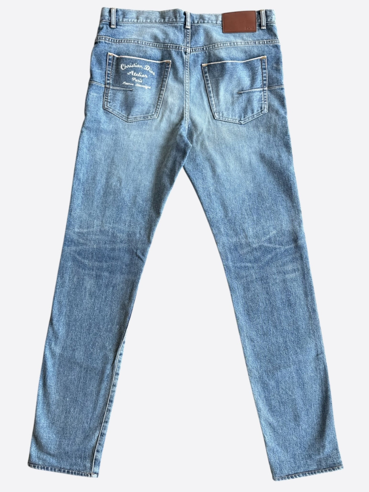 Dior Blue & White Embroidered Atelier Logo Jeans