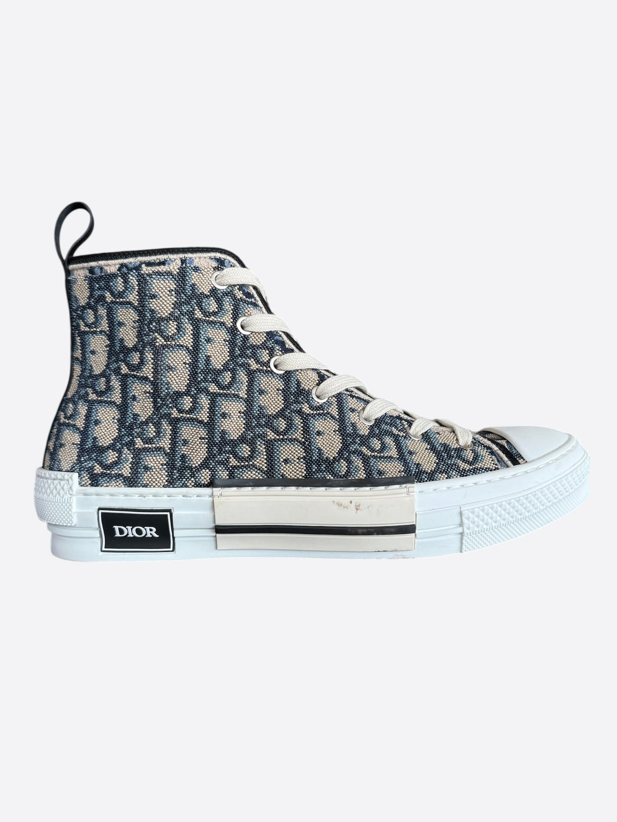 Dior Beige & Blue Oblique Tapestry B23 High Top Sneakers