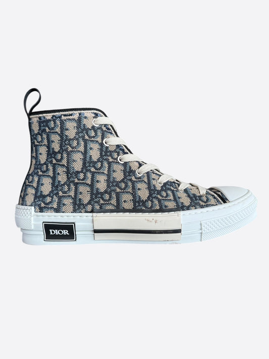 Dior Beige & Blue Oblique Tapestry B23 High Top Sneakers