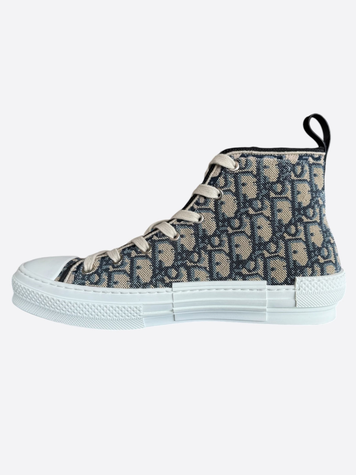 Dior Beige & Blue Oblique Tapestry B23 High Top Sneakers