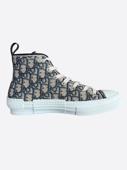 Dior Beige & Blue Oblique Tapestry B23 High Top Sneakers