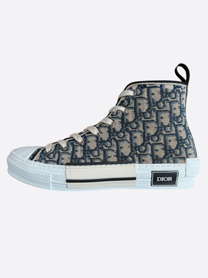 Dior Beige & Blue Oblique Tapestry B23 High Top Sneakers