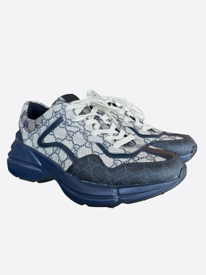Gucci Beige & Navy GG Monogram Rython Sneakers