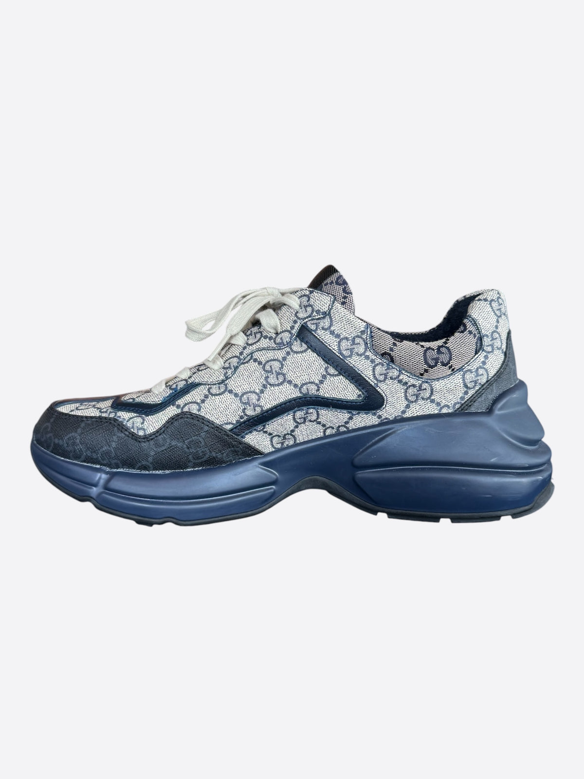 Gucci Beige & Navy GG Monogram Rython Sneakers
