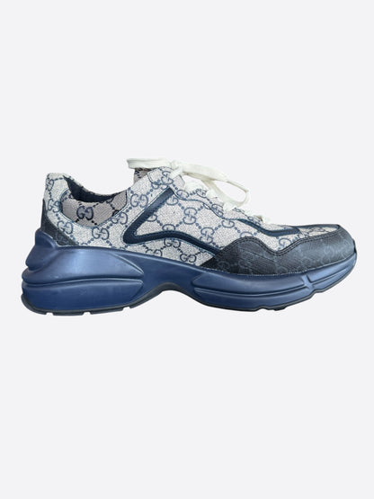 Gucci Beige & Navy GG Monogram Rython Sneakers