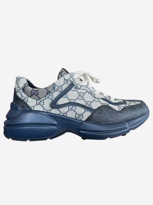 Gucci Beige & Navy GG Monogram Rython Sneakers