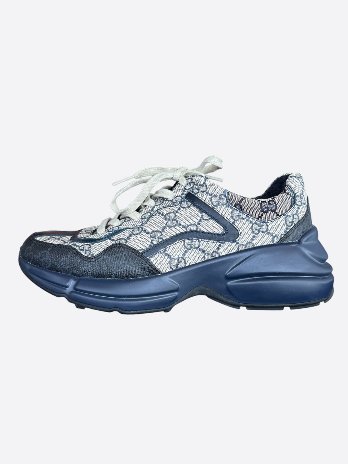 Gucci Beige & Navy GG Monogram Rython Sneakers