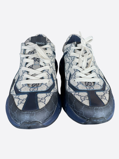 Gucci Beige & Navy GG Monogram Rython Sneakers