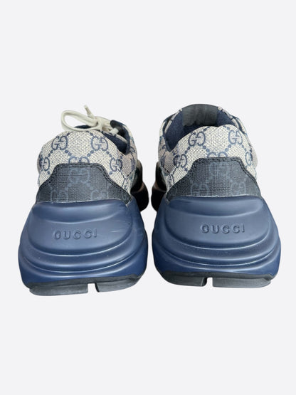 Gucci Beige & Navy GG Monogram Rython Sneakers