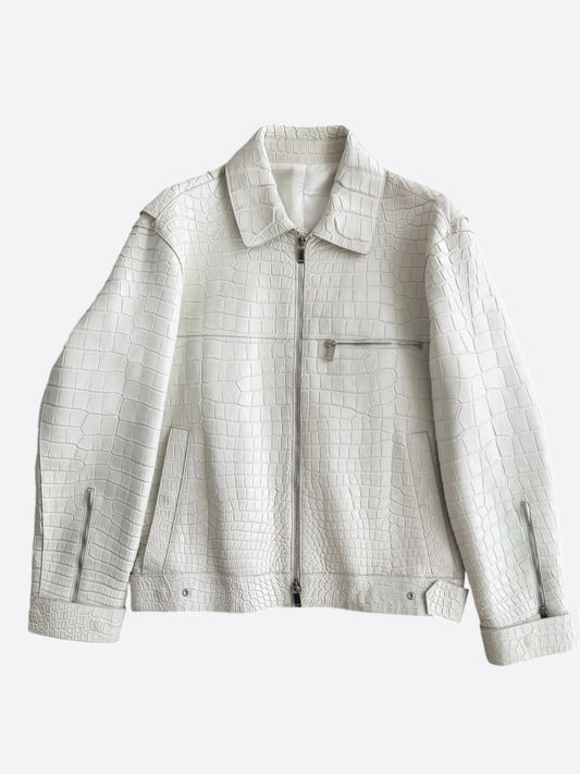 Dior White Crocodile Trucker Jacket