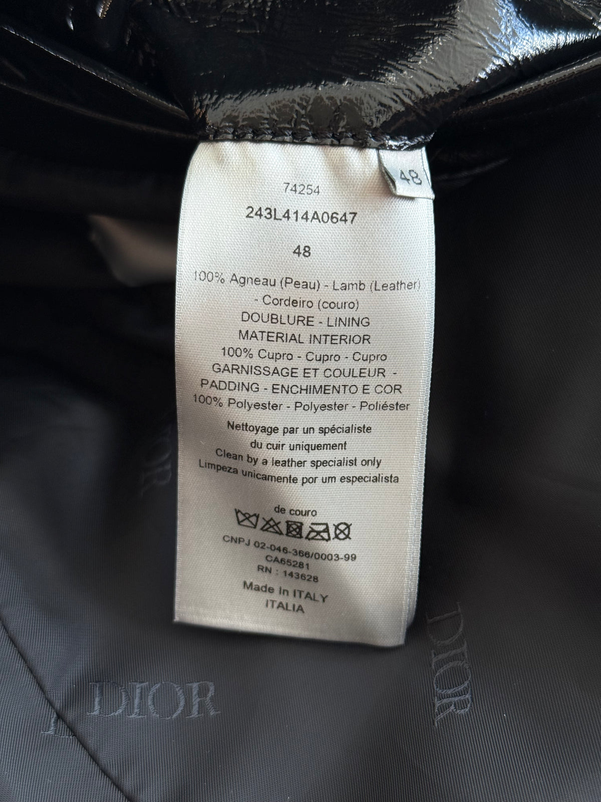 Dior Black Patent Leather Cannage Jacket