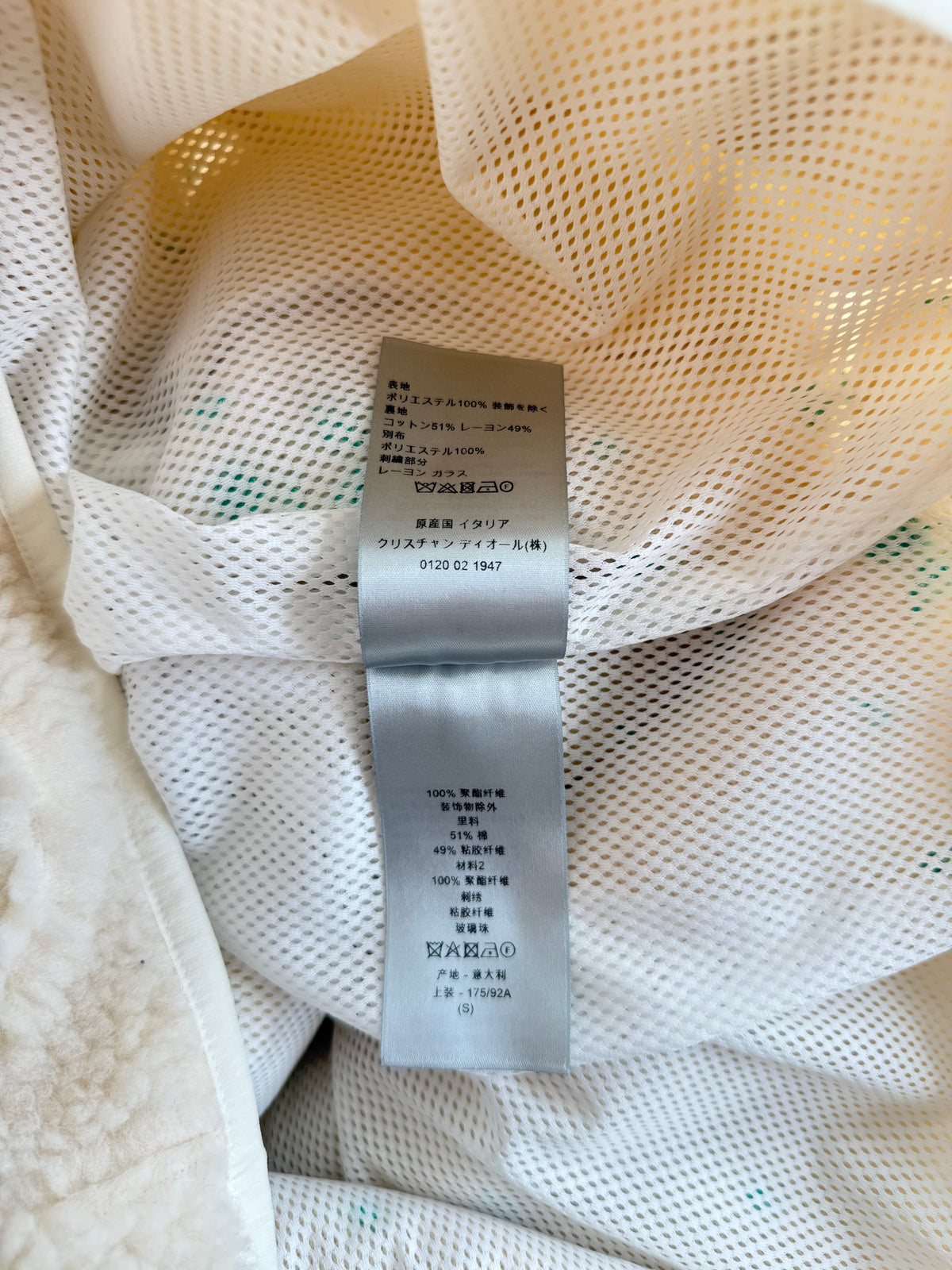Dior Beige & Green Beaded Floral Half Zip Fleece Jacket
