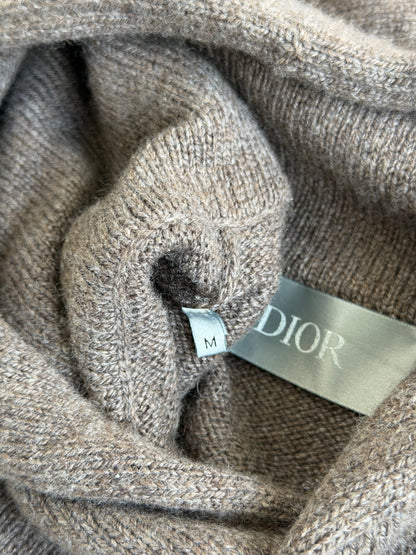 Dior Brown & White Couture Embroidered Logo Cashmere Hoodie