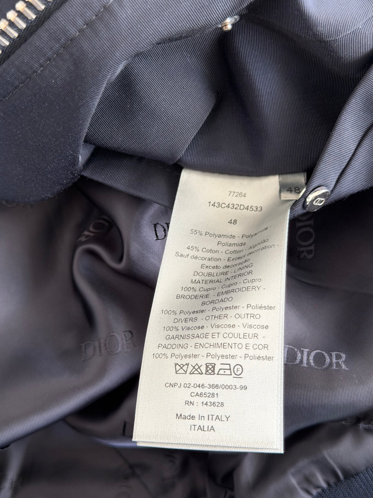 Dior Navy & White Couture Embroidered Logo Bomber Jacket