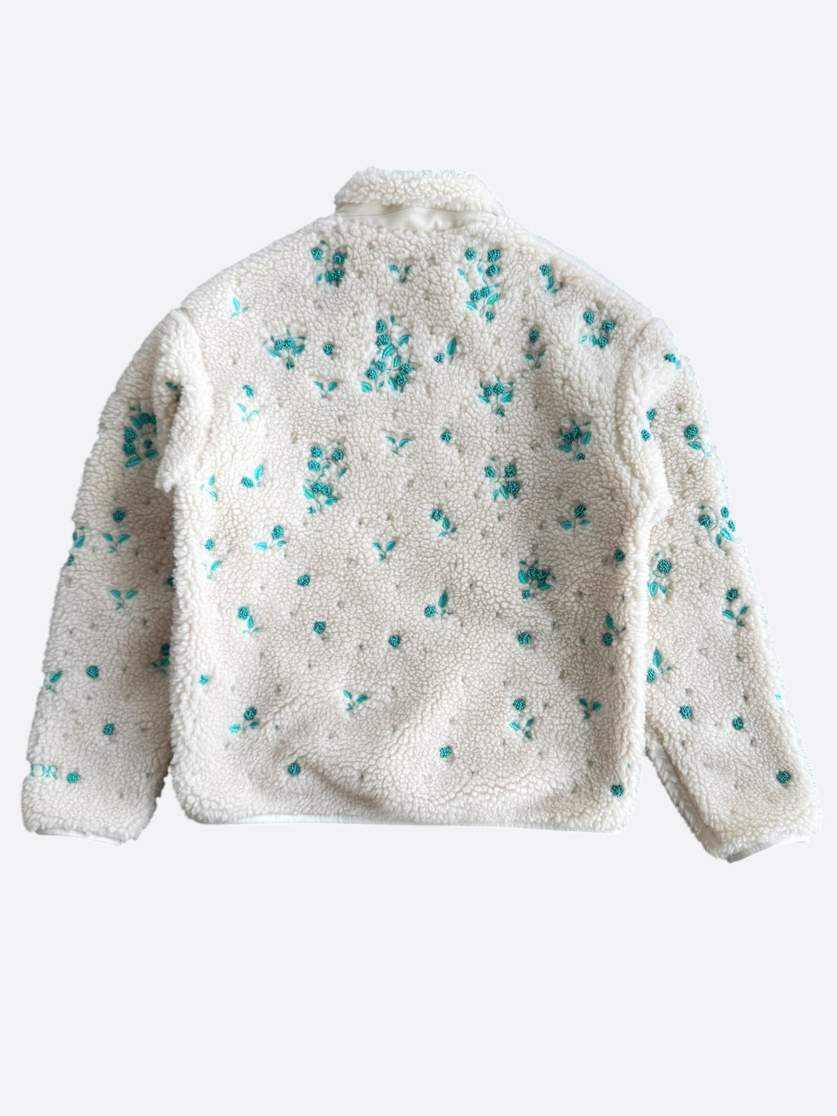 Dior Beige & Green Beaded Floral Half Zip Fleece Jacket