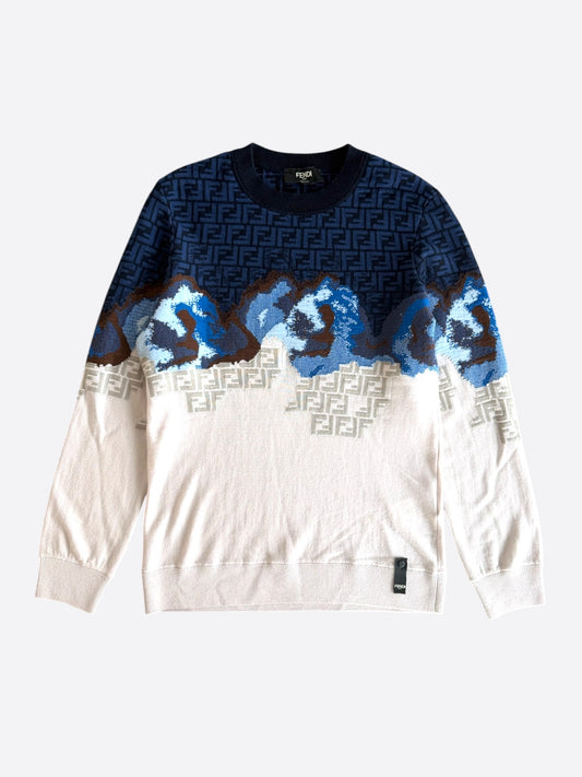 Fendi Beige & Blue Gradient FF Monogram Sweater
