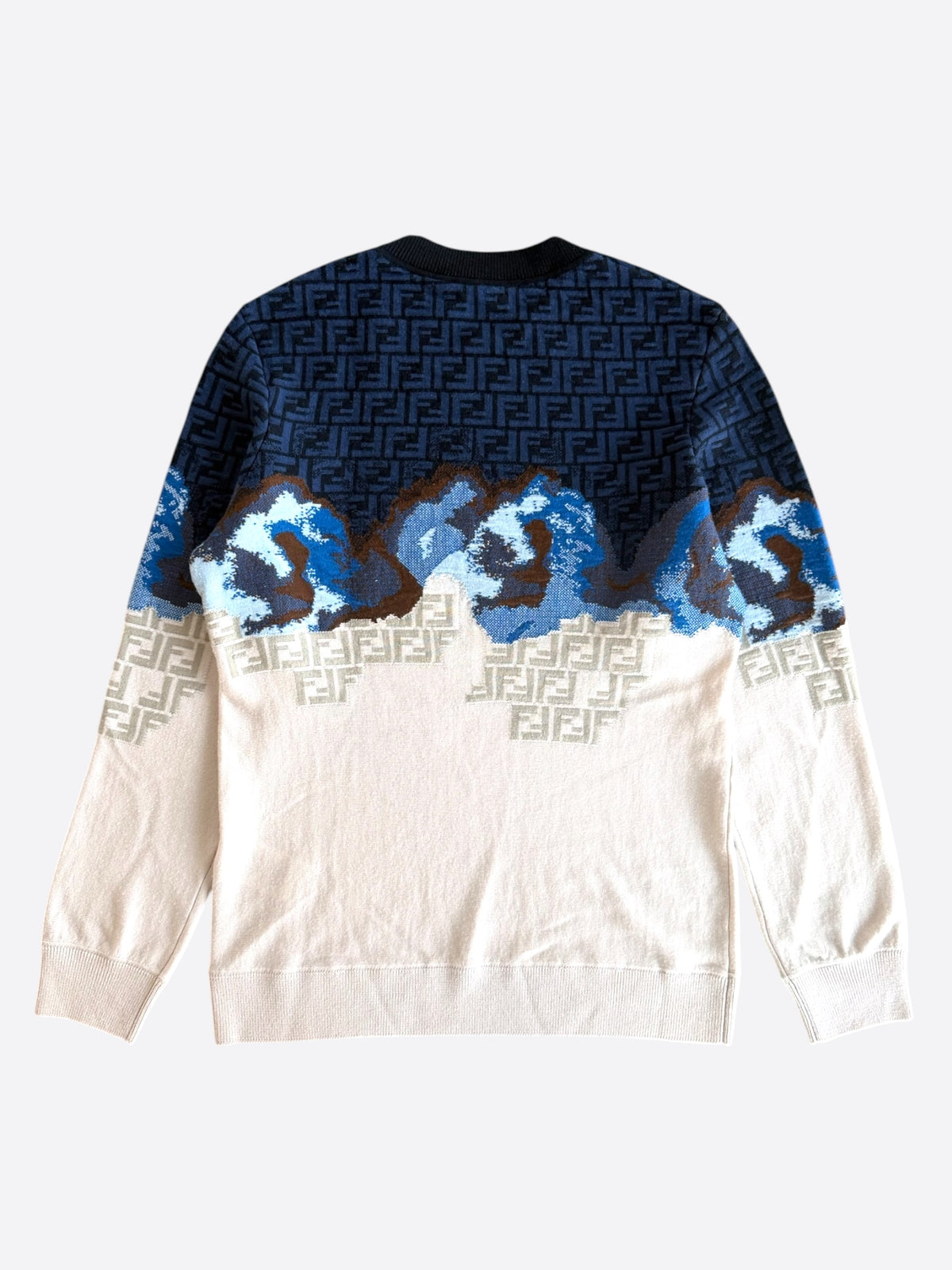 Fendi Beige & Blue Gradient FF Monogram Sweater