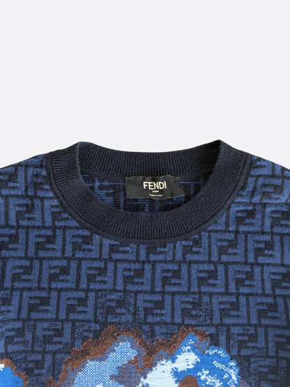 Fendi Beige & Blue Gradient FF Monogram Sweater