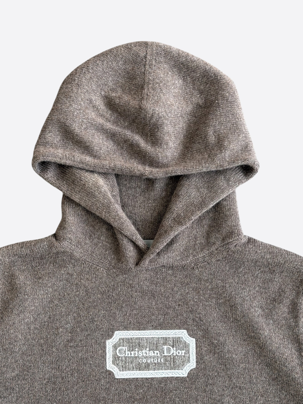 Dior Brown & White Couture Embroidered Logo Cashmere Hoodie