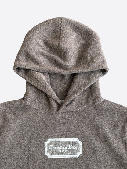 Dior Brown & White Couture Embroidered Logo Cashmere Hoodie