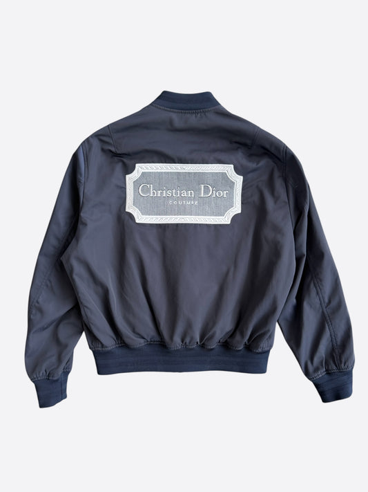 Dior Navy & White Couture Embroidered Logo Bomber Jacket