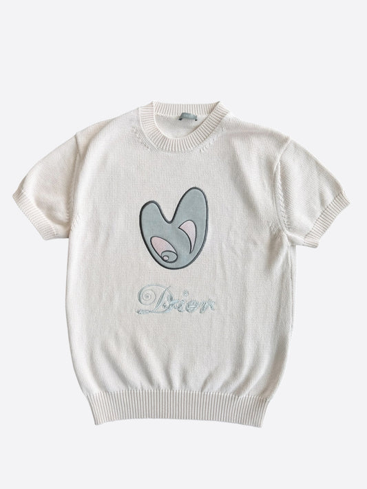 Dior Kenny Scharf Pink & Grey Embroidered Logo Knitted T-Shirt