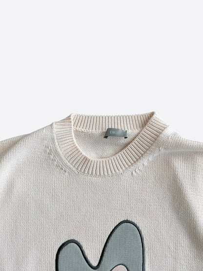 Dior Kenny Scharf Pink & Grey Embroidered Logo Knitted T-Shirt