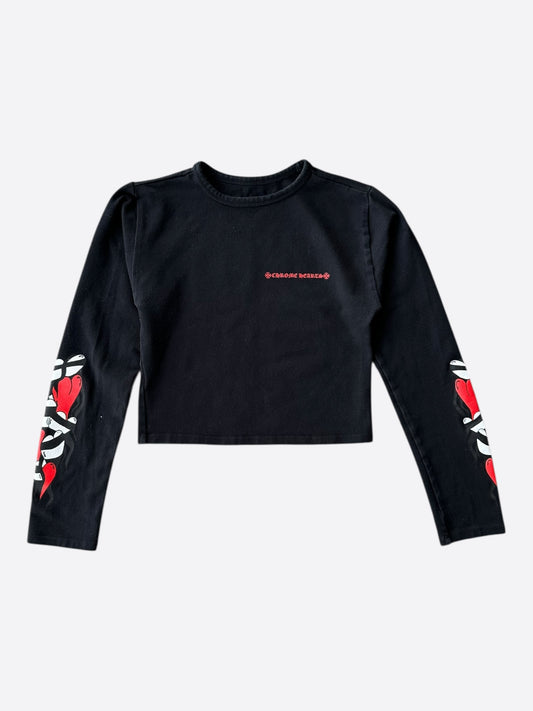 Chrome Hearts Matty Boy Black Sick Heart Women's Longsleeve Crop Top