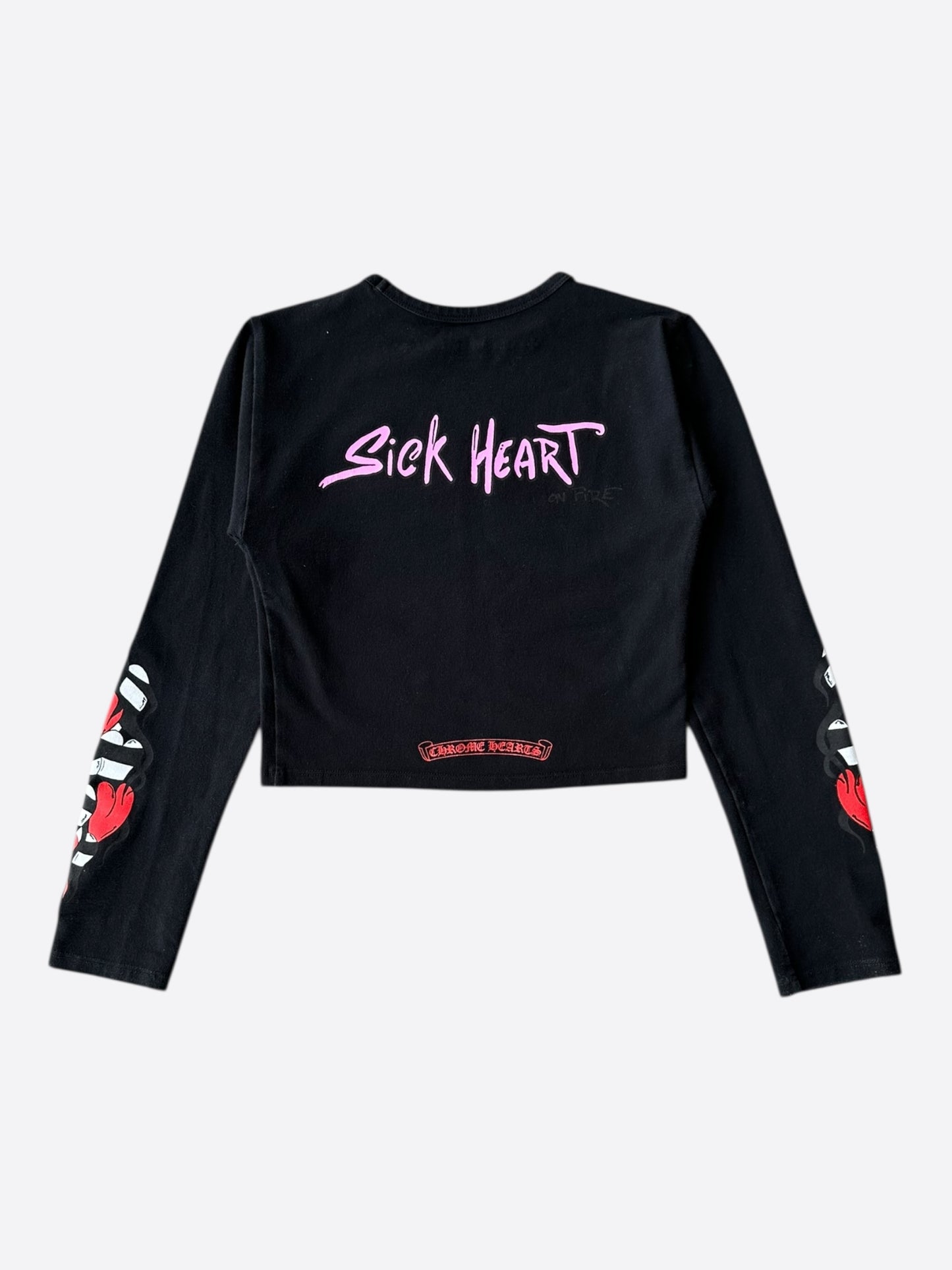 Chrome Hearts Matty Boy Black Sick Heart Women's Longsleeve Crop Top