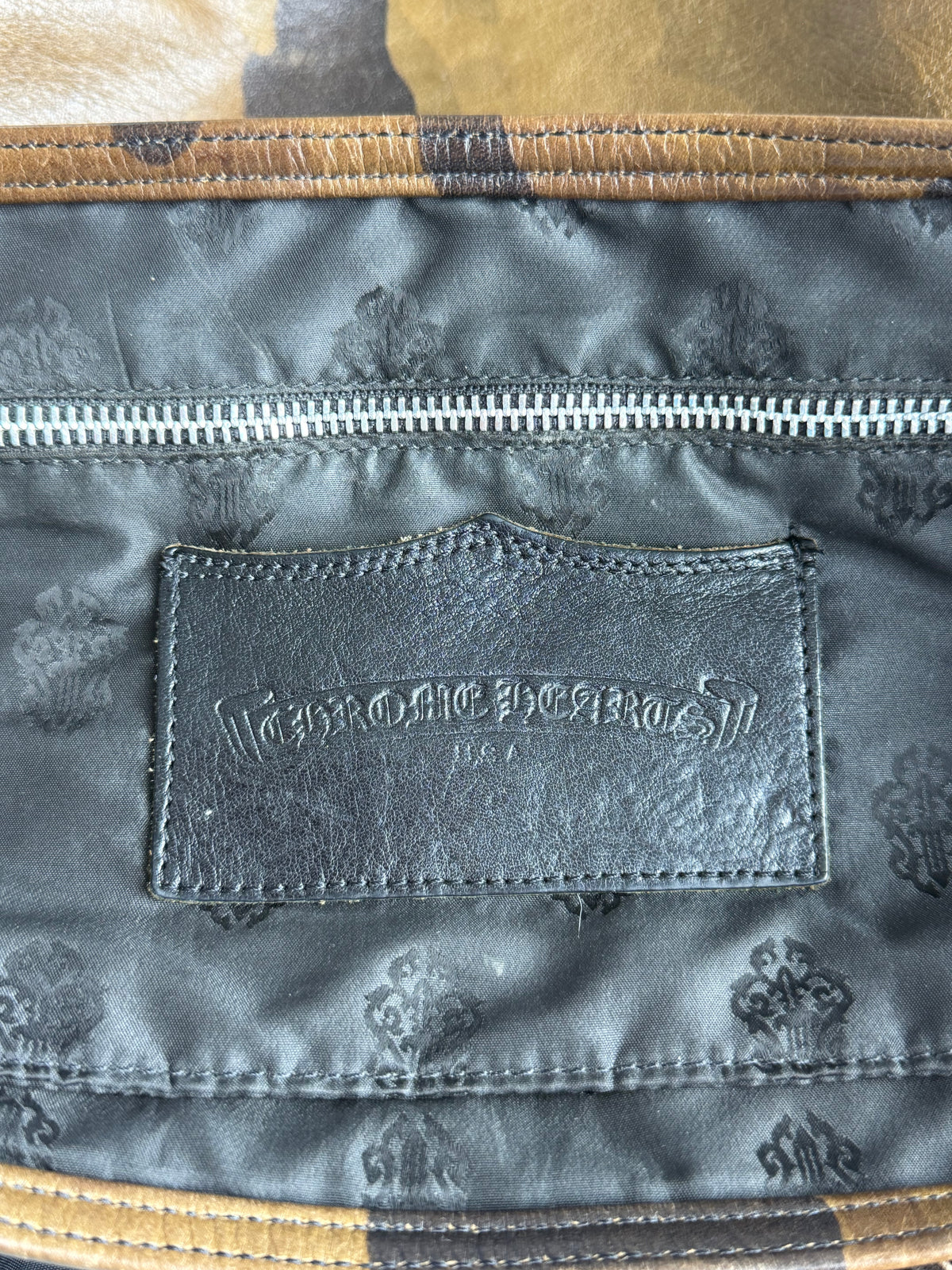 Chrome Hearts Green Camouflage Cross Patch Leather Tote Bag