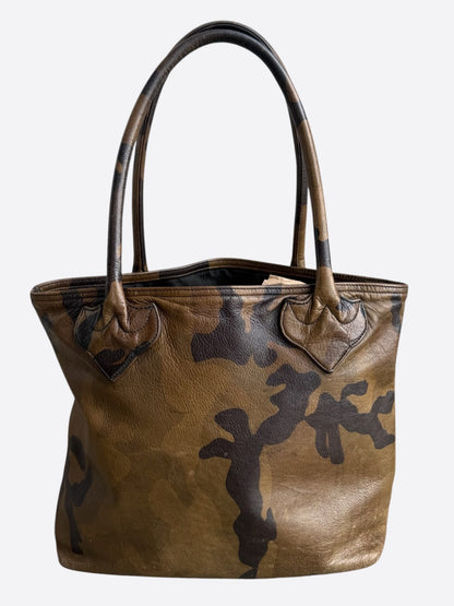 Chrome Hearts Green Camouflage Cross Patch Leather Tote Bag
