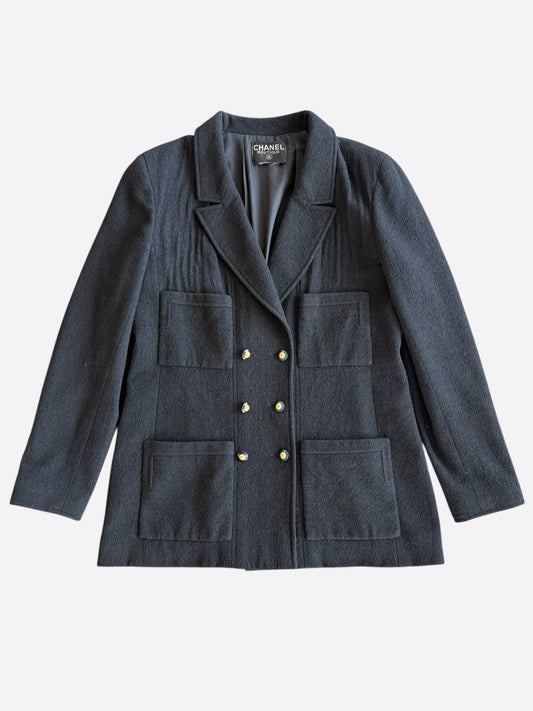 Chanel Black Double Breasted Wool Coat