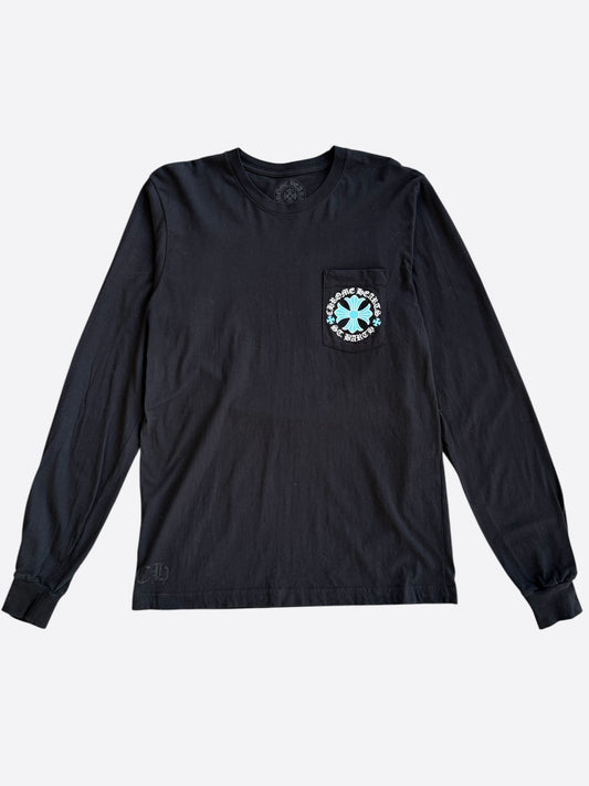 Chrome Hearts St. Barth Exclusive Black & Blue Cross Logo Longsleeve T-Shirt
