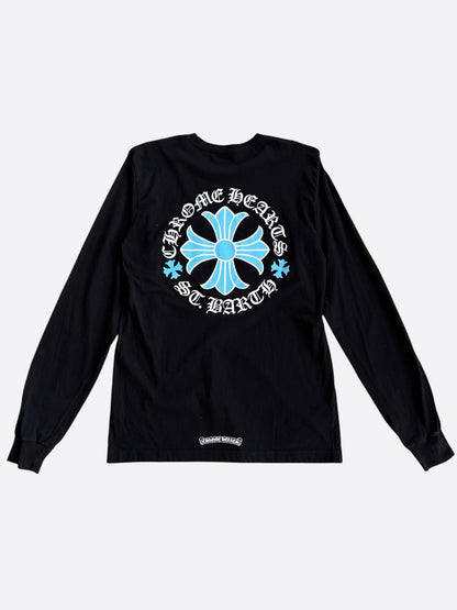 Chrome Hearts St. Barth Exclusive Black & Blue Cross Logo Longsleeve T-Shirt