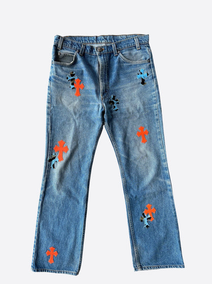 Chrome Hearts Levis Blue & Orange Cross Patch St. Barth Exclusive Jeans