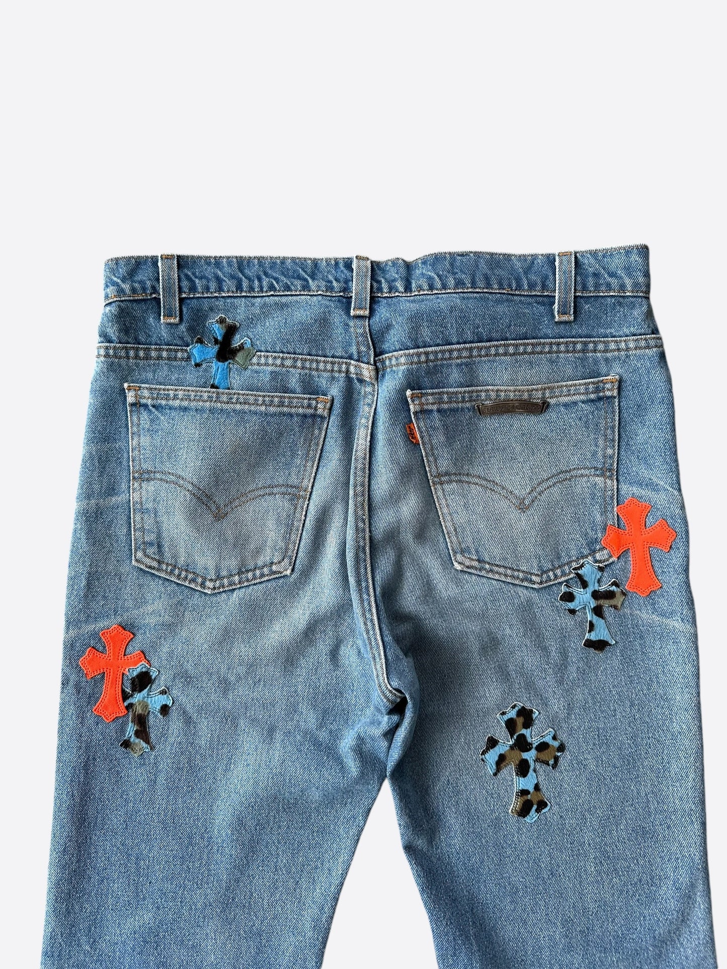 Chrome Hearts Levis Blue & Orange Cross Patch St. Barth Exclusive Jeans