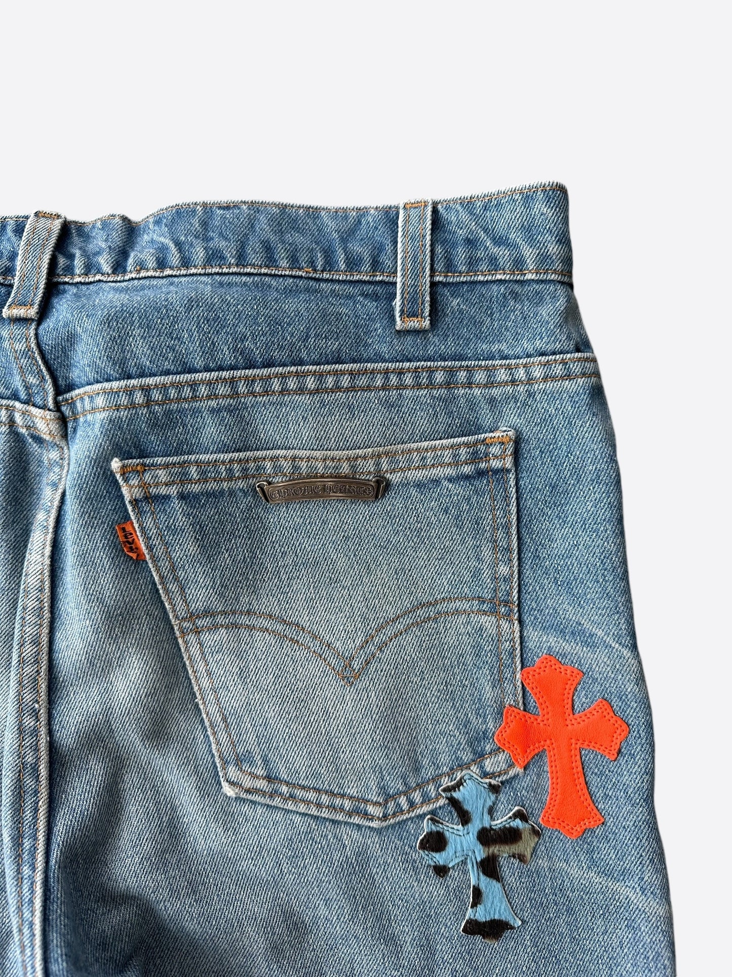 Chrome Hearts Levis Blue & Orange Cross Patch St. Barth Exclusive Jeans