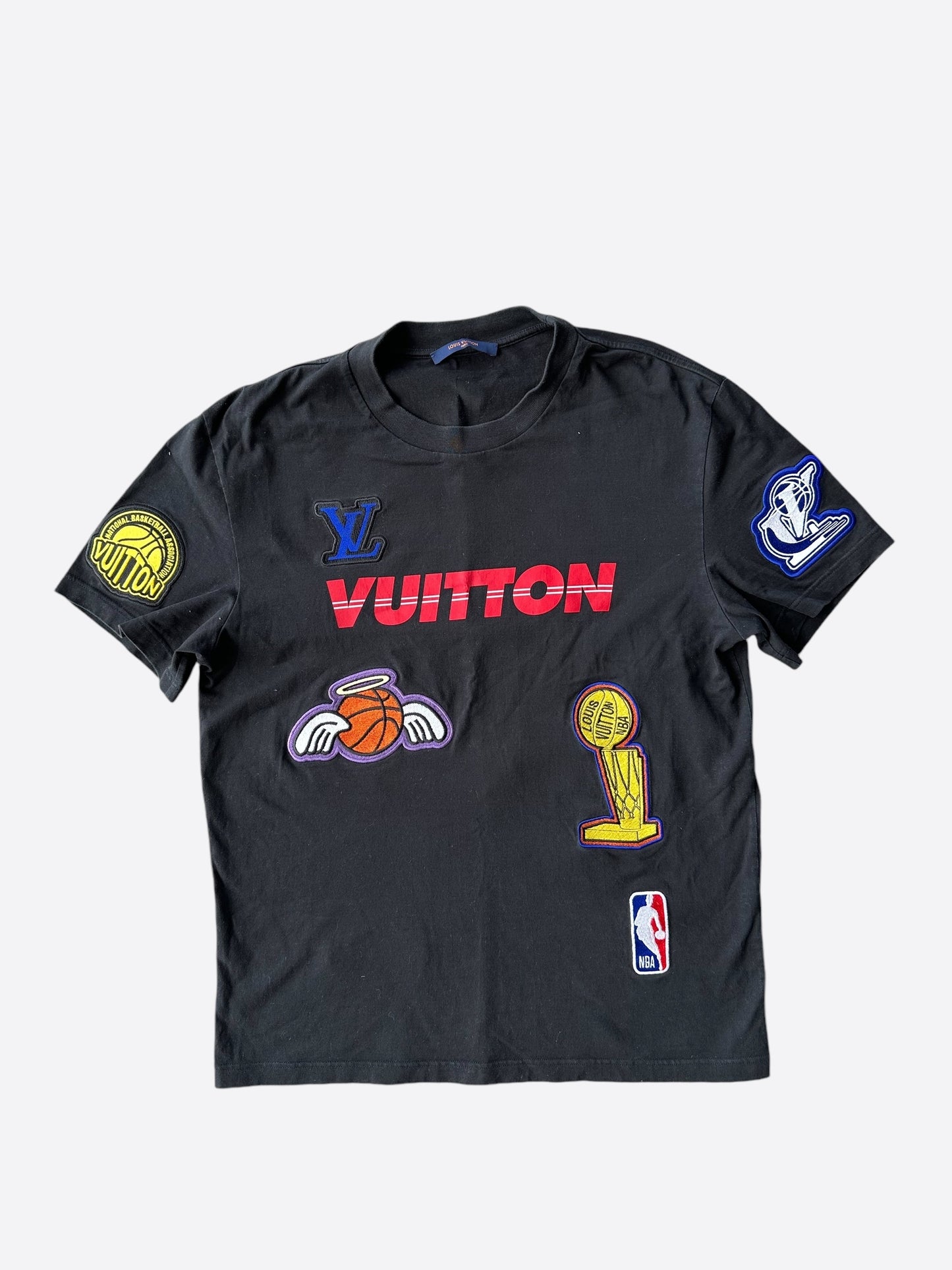 Louis Vuitton NBA Black Embroidered Patches T-Shirt