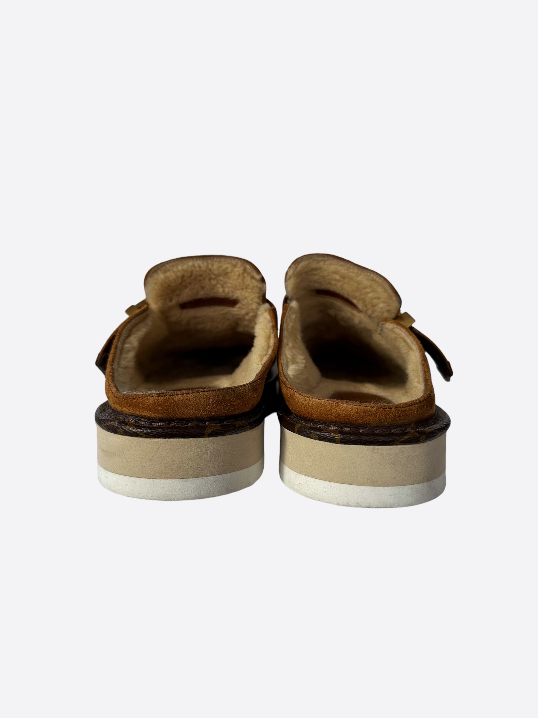 Louis Vuitton Nigo Brown Suede Fur Lined Easy Mules – Savonches